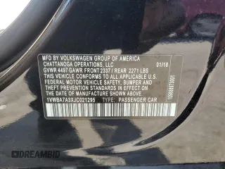 2018 Volkswagen Passat SE с VIN 1VWBA7A3XJC021295, выставлен на аукционе Copart как лот 60240625 с пробегом 33 986 миль миль и Списание • Salvage title. История ставок и продаж доступна на DreamBid. Изображение 12.