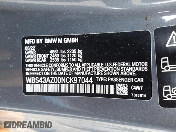 2022 BMW M4 Competition xDrive z VIN WBS43AZ00NCK97044, wystawiony jako Copart lot #73276002 z przebiegiem Nie podano mil oraz . Historia ofert i sprzedaży dostępna na DreamBid. Obrazek 12.