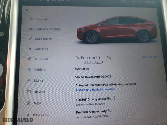 2017 Tesla Model X 90D with VIN 5YJXCDE20HF060672, listed as a Copart auction lot 78235764 with 159,128 mi miles and Salvage Title. Bid and sale history available at carsss.com. Image 9.