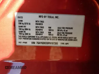 2023 Tesla Model Y Long Range with VIN 7SAYGDEE6PA167386, listed as a Copart auction lot 88166755 with Not Provided miles and Salvage Title. Bid and sale history available at DreamBid. Image 15.