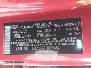 2023 Hyundai Elantra SEL with VIN 5NPLS4AG9PH099487, listed as a IAAI auction lot 41654706 with 14,225 mi miles and . Bid and sale history available at DreamBid. Image 9.