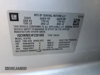 2015 Chevrolet Silverado 1500 LT with VIN 1GCVKREC4FZ381668, listed as a Copart auction lot 50797285 with 172,540 mi miles and Salvage Title. Bid and sale history available at DreamBid. Image 13.