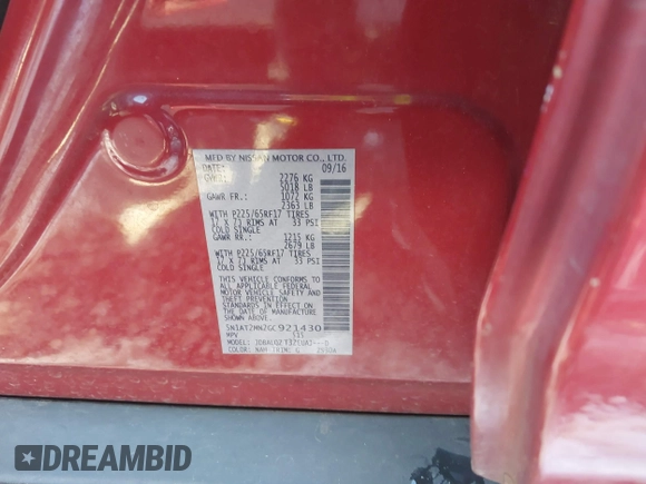 2016 Nissan Rogue S with VIN 5N1AT2MN2GC921430, listed as a IAAI auction lot 41204842 with 109,635 mi miles and . Bid and sale history available at DreamBid. Image 9.