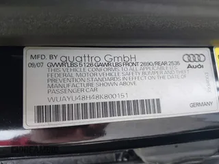 2008 Audi RS 4 z VIN WUAYU48H48K800151, wystawiony jako IAAI lot #41744495 z przebiegiem 83 424 mil mil oraz . Historia ofert i sprzedaży dostępna na DreamBid. Obrazek 9.