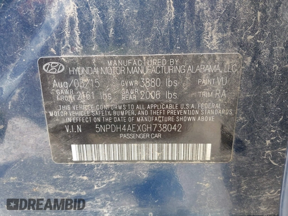 2016 Hyundai Elantra SE with VIN 5NPDH4AEXGH738042, listed as a IAAI auction lot 42366892 with 221,567 mi miles and . Bid and sale history available at DreamBid. Image 9.