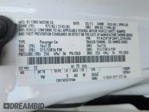 2015 Ford Focus SE with VIN 1FADP3F26FL276350, listed as a Copart auction lot 58828865 with 110,548 mi miles and Clean title. Bid and sale history available at DreamBid. Image 12.