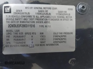 2008 Chevrolet Equinox LTZ with VIN 2CNDL83F286311516, listed as a IAAI auction lot 41761244 with 144,015 mi miles. Bid and sale history available at carsss.com. Image 9.