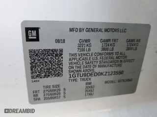 2019 GMC Sierra 1500 SLT with VIN 1GTU9DED0KZ123550, listed as a Copart auction lot 46444475 with 128,404 mi miles and Salvage Title. Bid and sale history available at carsss.com. Image 13.