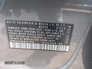 2014 Volkswagen Jetta S z VIN 3VW2K7AJXEM351762, wystawiony jako IAAI lot #42467930 z przebiegiem 159 210 mil mil oraz . Historia ofert i sprzedaży dostępna na DreamBid. Obrazek 9.