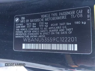 2009 BMW 5 Series 528i with VIN WBANU53559C122201, listed as a IAAI auction lot 41349820 with 172,692 mi miles and . Bid and sale history available at carsss.com. Image 9.
