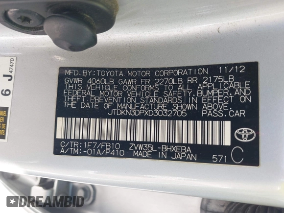 2013 Toyota Prius with VIN JTDKN3DPXD3032705, listed as a IAAI auction lot 42014728 with 133,389 mi miles and . Bid and sale history available at DreamBid. Image 9.