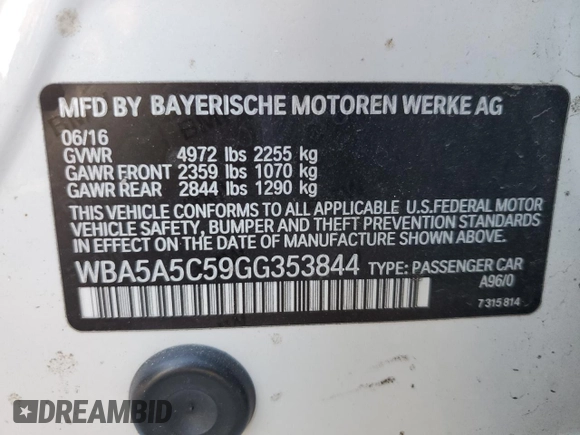 2016 BMW 5 Series 528i with VIN WBA5A5C59GG353844, listed as a Copart auction lot 47310545 with 76,695 mi miles and Salvage Title. Bid and sale history available at carsss.com. Image 13.
