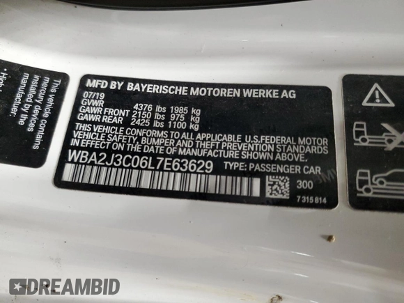 2020 BMW 2 Series 230i xDrive with VIN WBA2J3C06L7E63629, listed as a Copart auction lot 73711874 with 78,234 mi miles and Salvage Title. Bid and sale history available at carsss.com. Image 12.
