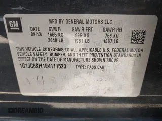 2014 Chevrolet Sonic LT with VIN 1G1JC6SH1E4111523, listed as a IAAI auction lot 41693815 with 147,353 mi miles. Bid and sale history available at carsss.com. Image 9.