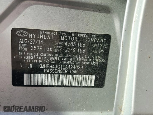 2014 Hyundai Azera Limited with VIN KMHFH4JG1EA424029, listed as a Copart auction lot 61127415 with 209,844 mi miles and Clean title. Bid and sale history available at DreamBid. Image 12.