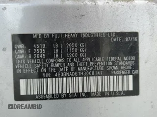 2017 Subaru Legacy Premium with VIN 4S3BNAD61H3008147, listed as a Copart auction lot 50830845 with 50,593 mi miles and Salvage title. Bid and sale history available at DreamBid. Image 15.