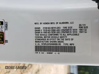 2022 Honda Odyssey Elite with VIN 5FNRL6H94NB006185, listed as a Copart auction lot 61302425 with Not provided miles and Salvage title. Bid and sale history available at DreamBid. Image 13.