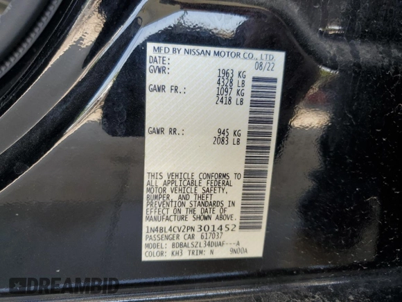 2023 Nissan Altima 2.5 SR with VIN 1N4BL4CV2PN301452, listed as a Copart auction lot 52438585 with 54,192 mi miles and Salvage Title. Bid and sale history available at carsss.com. Image 13.