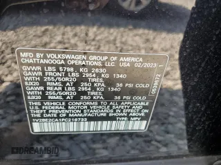 2023 Volkswagen Atlas SEL with VIN 1V2BE2CA1PC216733, listed as a Copart auction lot 59392255 with 28,011 mi miles and Salvage title. Bid and sale history available at DreamBid. Image 13.