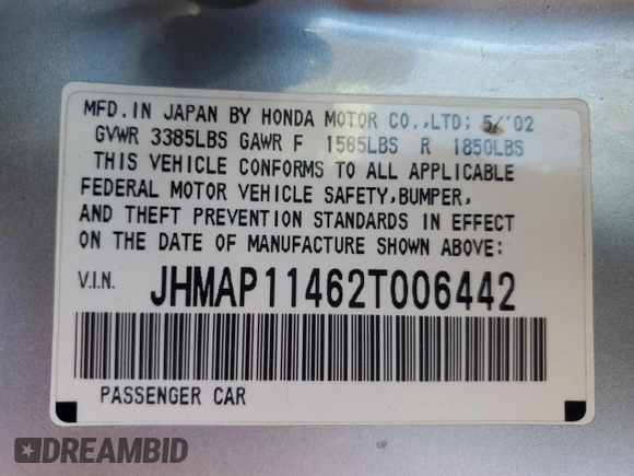 2002 Honda S2000 с VIN JHMAP11462T006442, выставлен на аукционе Copart как лот 84055404 с пробегом 99 114 миль миль и Списание • Salvage title. История ставок и продаж доступна на DreamBid. Изображение 12.