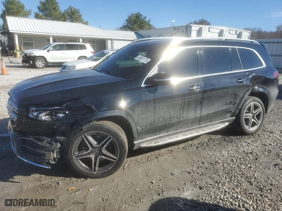 2023 Mercedes-Benz GLS with VIN 4JGFF5KE1PA967716, listed as a Copart auction lot 46681175 with 21,638 mi miles and Salvage Title. Bid and sale history available at carsss.com. Image 1.
