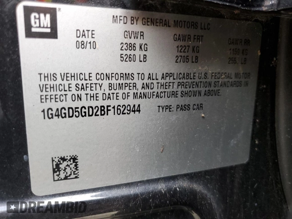 2011 Buick LaCrosse CXL with VIN 1G4GD5GD2BF162944, listed as a Copart auction lot 86857294 with 78,660 mi miles and Salvage title. Bid and sale history available at DreamBid. Image 12.