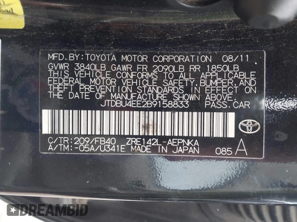 2011 Toyota Corolla L with VIN JTDBU4EE2B9158833, listed as a IAAI auction lot 42120661 with Not Provided miles. Bid and sale history available at carsss.com. Image 9.