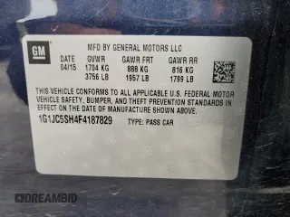 2015 Chevrolet Sonic LT with VIN 1G1JC5SH4F4187829, listed as a Copart auction lot 58529775 with 119,036 mi miles and Salvage title. Bid and sale history available at DreamBid. Image 12.