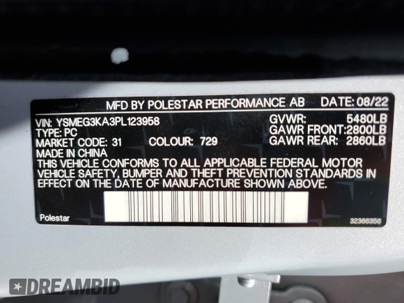 2023 Polestar 2 z VIN YSMEG3KA3PL123958, wystawiony jako Copart lot #57605315 z przebiegiem 69 951 mil mil oraz Tytuł czysty. Historia ofert i sprzedaży dostępna na DreamBid. Obrazek 13.