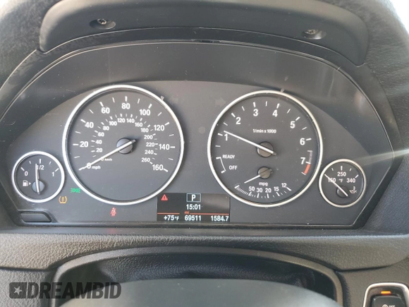 2015 BMW 3 Series 320i with VIN WBA3B1G57FNT63175, listed as a Copart auction lot 46823715 with 69,511 mi miles and Salvage Title. Bid and sale history available at carsss.com. Image 9.