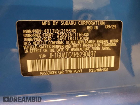 2024 Subaru Impreza Sport with VIN JF1GUAFC4R8290497, listed as a Copart auction lot 58975854 with 4,221 mi miles and Salvage Title. Bid and sale history available at carsss.com. Image 12.