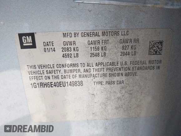 2014 Chevrolet Volt with VIN 1G1RH6E40EU149838, listed as a IAAI auction lot 42145097 with 110,467 mi miles and . Bid and sale history available at DreamBid. Image 9.