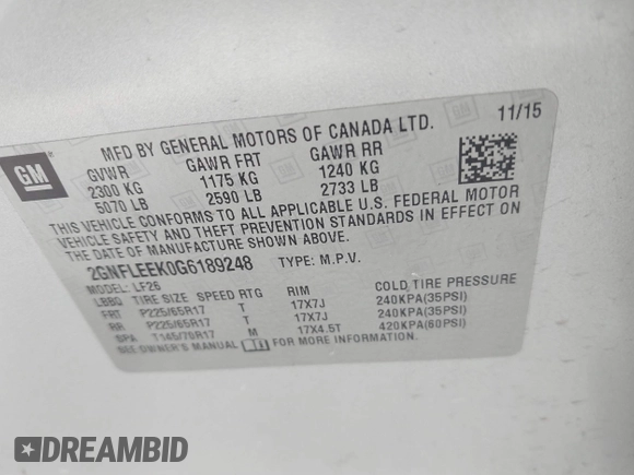2016 Chevrolet Equinox LS with VIN 2GNFLEEK0G6189248, listed as a IAAI auction lot 41609298 with 93,026 mi miles. Bid and sale history available at carsss.com. Image 9.