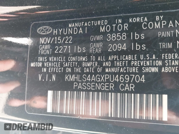 2023 Hyundai Elantra SEL with VIN KMHLS4AGXPU469704, listed as a IAAI auction lot 42355219 with 21,871 mi miles and . Bid and sale history available at DreamBid. Image 9.