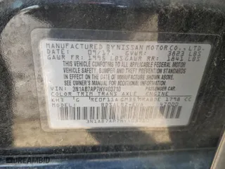 2017 Nissan Sentra SV with VIN 3N1AB7AP7HY403710, listed as a Copart auction lot 52951185 with 252,102 mi miles and Clean Title. Bid and sale history available at carsss.com. Image 12.