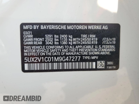 2021 BMW X4 xDrive30i with VIN 5UX2V1C01M9G47277, listed as a Copart auction lot 66909743 with 20,634 mi miles. Bid and sale history available at carsss.com. Image 14.