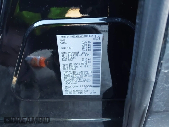2024 Nissan Pathfinder SL с VIN 5N1DR3CC9RC219030, выставлен на аукционе IAAI как лот 40865085 с пробегом 1 173 миль миль и . История ставок и продаж доступна на DreamBid. Изображение 9.