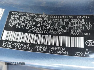 2008 Toyota Prius with VIN JTDKB20U087747344, listed as a IAAI auction lot 42287246 with 191,547 mi miles and . Bid and sale history available at DreamBid. Image 9.
