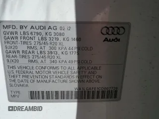 2012 Audi Q7 Premium Plus with VIN WA1LGAFE1CD007726, listed as a Copart auction lot 61665715 with 143,108 mi miles and Clean title. Bid and sale history available at DreamBid. Image 13.