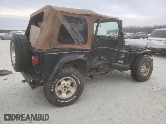 2002 Jeep Wrangler Sahara with VIN 1J4FA59S42P720513, listed as a Copart auction lot 47054805 with 190,922 mi miles and Salvage title. Bid and sale history available at DreamBid. Image 3.