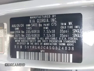 2025 Kia Sorento S z VIN 5XYRL4JC4SG324838, wystawiony jako IAAI lot #42328103 z przebiegiem 9 253 mil mil oraz . Historia ofert i sprzedaży dostępna na DreamBid. Obrazek 9.