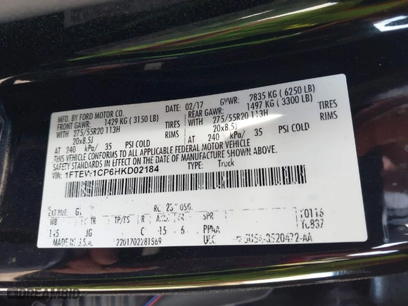 2017 Ford F-150 XL with VIN 1FTEW1CP6HKD02184, listed as a IAAI auction lot 41749261 with 71,049 mi miles. Bid and sale history available at carsss.com. Image 9.