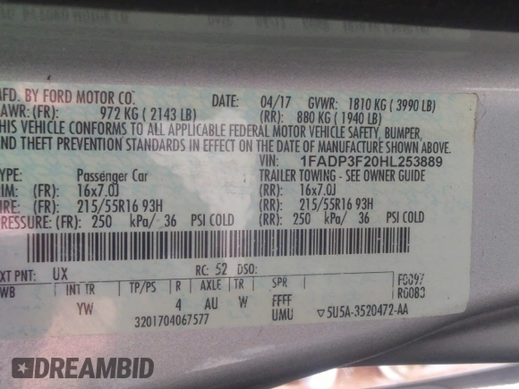 2017 Ford Focus SE с VIN 1FADP3F20HL253889, выставлен на аукционе IAAI как лот 37949002 с пробегом 157 221 миль миль и . История ставок и продаж доступна на DreamBid. Изображение 9.