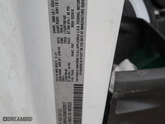 2021 Ram ProMaster Cargo Van with VIN 3C6MRVJG0ME533017, listed as a Copart auction lot 84469094 with 0 mi miles and Salvage Title. Bid and sale history available at carsss.com. Image 13.