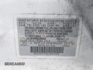 2016 Nissan Versa S with VIN 3N1CN7AP5GL844442, listed as a IAAI auction lot 42301448 with 106,325 mi miles and . Bid and sale history available at DreamBid. Image 9.