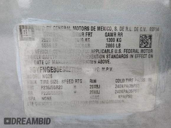 2014 Cadillac SRX Premium Collection z VIN 3GYFNGE30ES627895, wystawiony jako Copart lot #58605985 z przebiegiem 49 300 mil mil oraz Szkoda całkowita • Salvage title. Historia ofert i sprzedaży dostępna na DreamBid. Obrazek 13.