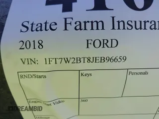2018 Ford Super Duty F-250 SRW XL with VIN 1FT7W2BT8JEB96659, listed as a IAAI auction lot 41604781 with 1 mi miles. Bid and sale history available at carsss.com. Image 9.