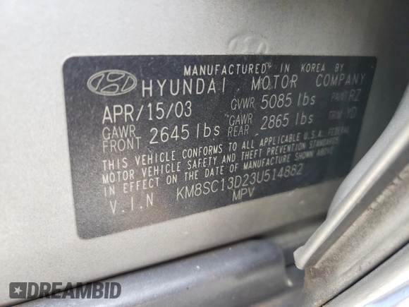 2003 Hyundai Santa Fe GLS with VIN KM8SC13D23U514882, listed as a Copart auction lot 76653463 with 126,223 mi miles and Salvage Title. Bid and sale history available at carsss.com. Image 15.