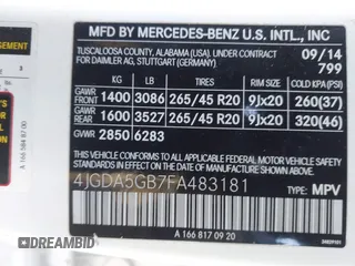 2015 Mercedes-Benz M 400 with VIN 4JGDA5GB7FA483181, listed as a IAAI auction lot 41353004 with 105,507 mi miles and . Bid and sale history available at DreamBid. Image 9.