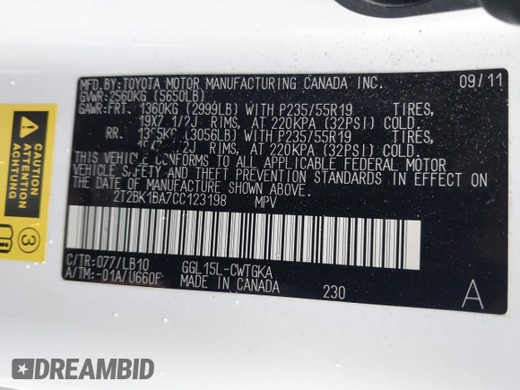 2012 Lexus RX 350 z VIN 2T2BK1BA7CC123198, wystawiony jako IAAI lot #42171220 z przebiegiem 98 898 mil mil oraz . Historia ofert i sprzedaży dostępna na DreamBid. Obrazek 9.